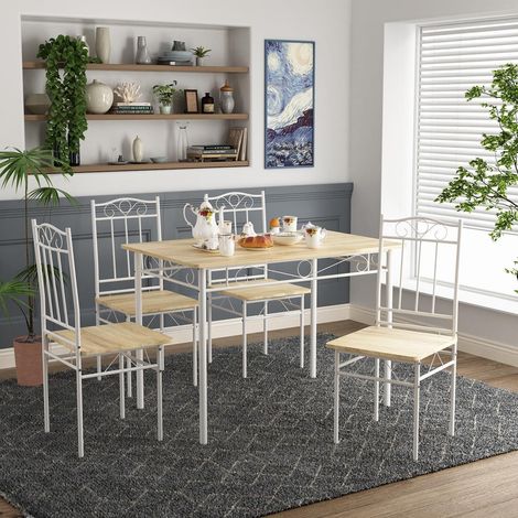 Esstisch-Set 5-teilig mit 4 Stühlen, Buche/Weiß, 109cm, Industrial Stil (1/5)