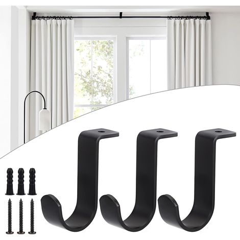 Lot de 3 Supports Métal pour Tringle à Rideaux (Diamètre 25 mm) Noir (1/5)