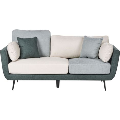 Sofa Green Fabric Upholstery 3 Seater Couch with Additional Pillows Armrests Modern Living Room BOLGA