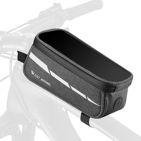 1L reflektierende Fahrradtasche, Rahmentasche für Vorderrohr, Touchscreen-Smartphone-Tasche, Rennradtasche, Dunkelgrau
