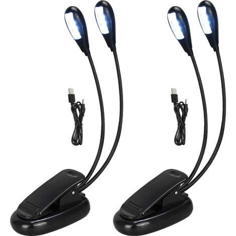 Lot de 2 lampes rechargeables pour pupitre avec USB, 8 lampes LED pour lire, jouer des instruments de musique (1/5)