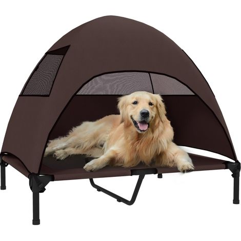 Lettino rialzato per cani da esterno con tetto 91 x 76 x 90 cm marrone caffè - CHICFURN (1/5)