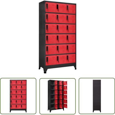 The Living Store Schließfachschrank Anthrazit und Rot 90x40x180 cm Stahl - Schliessfachschrank - Metallschrank - Garderobe - Bürobedarf - Lagerraum (1/5)