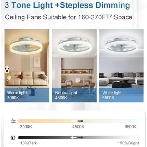 Ventilateur de plafond 40 cm avec éclairage, 48 W, 220 V, éclairage de plafond à intensité variable avec télécommande et application, 6 vitesses, lampe avec ventilateur et minuterie, (1/5)