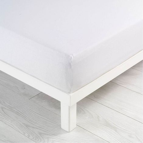 Drap housse - 90 x 190 cm - Grand bonnet - Jersey - Uni - Blanc (1/3)