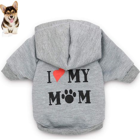 Vêtements pour chiens, sweat à capuche imprimé I Love My Mom, sweat-shirt chaud pour chiot (1/5)