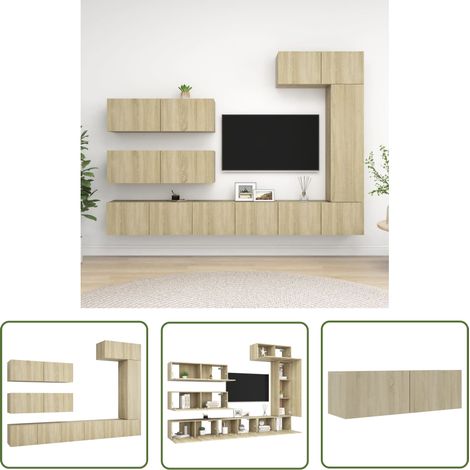 The Living Store Ensemble de meuble TV 7 pcs Chêne sonoma Bois d'ingénierie - Meubles Tv - Meuble Tv Suspendu - Meuble Hifi - Rangement Mural - Salon (1/5)