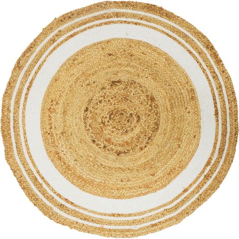 Tapis rond en jute et coton design ethnique (1/4)