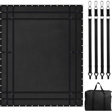 Filet d'arrimage pour camion, 305 x 267 cm, robuste pour benne de pickup, 4 sangles réglables avec mousquetons et crochets caoutchoutés, durable, compatible 4x4, SUV, bateau (Noir) (1/5)
