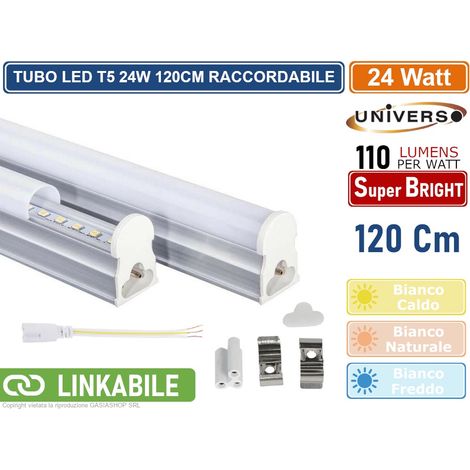 TUBO NEON LED SMD T5 PLAFONIERA RACCORDABILE DA 120CM 24 WATT 2640 LUMEN - Colore Luce: Bianco Naturale (1/5)