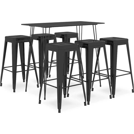 vidaXL Mesa alta y taburetes de bar 7 piezas negro (1/5)