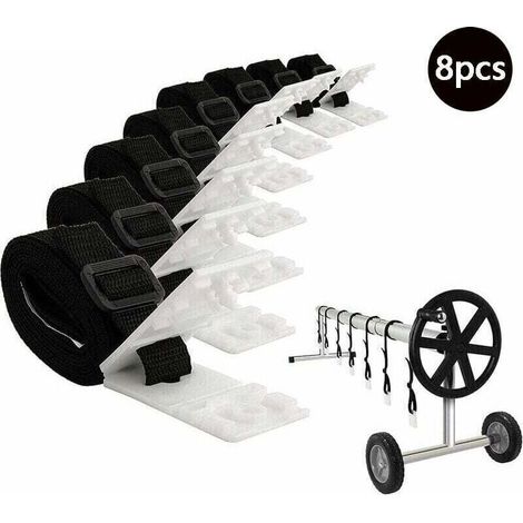 Enrouleur de Bâche Piscine avec 8 Sangles et Clips de Fixation pour Moulinet Solaire - Compatible Tube Standard - (1/5)