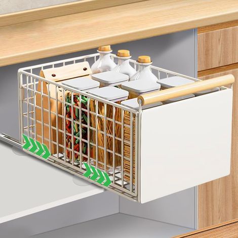 Tiroir Coulissant Cuisine, Etagere Coulissant Placard Cuisine avec Poignée, Tiroirs Extensibles Télescopique Pliables pour Armoires, Blanc, grand (1/5)