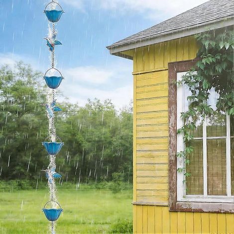 Chaînes de pluie, chaînes de pluie d'extérieur en forme de colibri et de coupe, pendentifs de chaînes de pluie vintage, décorations de gouttières de jardin (1/5)