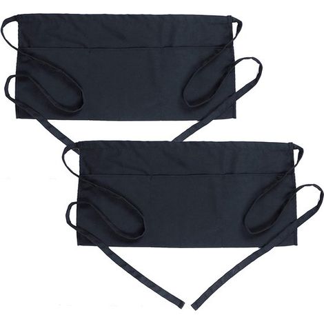 Grembiule in due pezzi con 3 tasche, in poliestere impermeabile, grembiule da cameriere unisex con cintura lunga per cucina e ristorante (cameriere, barista, addetto alla reception). (1/5)