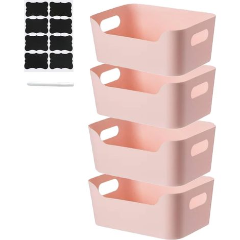 4 Boîtes de Rangement avec Poignée,Panier de Rangement à Façade Basse,Boîte de Rangement En Plastique pour Cuisine Et Salle de Bain,pour éTagères Et Armoires (Rose) (1/5)