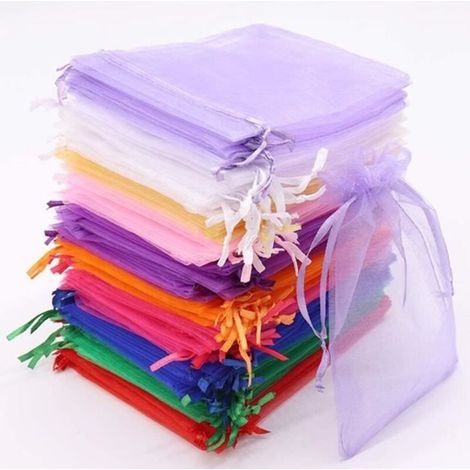 Organza sachets,Sachets Pochettes Cadeau en Organza avec Rubans pour Bijoux Cadeaux Bonbons Marriage, 10x15cm 100PCS (1/4)