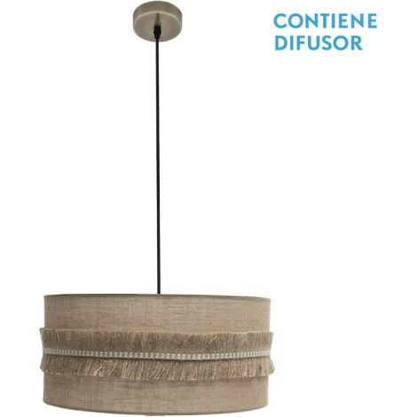 Colgante Kala 2xe27 Cuero/saco Regx50x50 Cm Con Flecos (1/2)