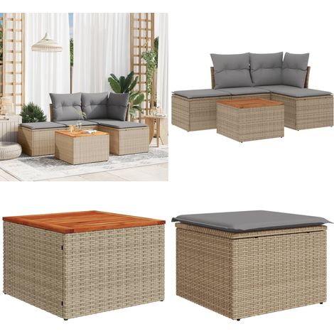 5-tlg. Garten-Sofagarnitur mit Kissen Beige Poly Rattan - Gartenmöbel - Esszimmergarnituren - Outdoor Möbel - Lounge Set - Rattan Gartenmöbel - Home & Living (1/5)