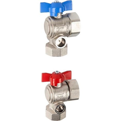 Kit de 2 vannes à boisseau sphérique coudées - femelle 1'' (26/34) - femelle écrou libre 1'' (26/34) - Watts