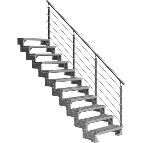 Dolle Außentreppe Gardentop 198-242cm Geschosshöhe mit Gitterrost 100cm breit mit Prova-Geländer