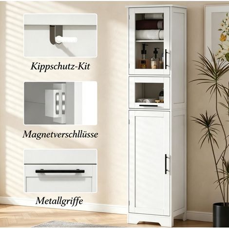 Colonne de salle de bain 40x31x170 cm MDF blanc avec 1 tiroir gain de place – MEUBLIV (1/5)