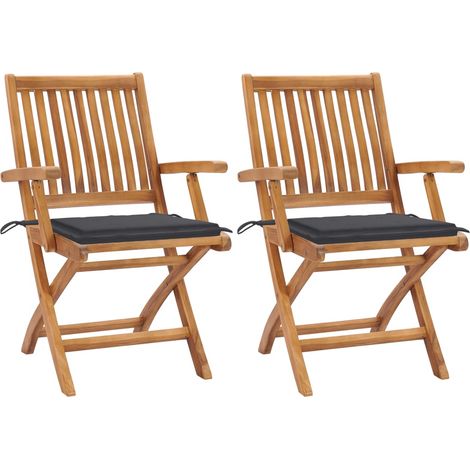 Chaise en teck - vidaXL Chaises de jardin lot de 2 et coussins anthracite Bois de teck - Meuble de jardin (1/5)