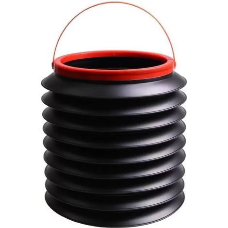 1 article - Poubelle pliable - 4 L - Seau télescopique multifonctionnel - Portable - Sans couvercle - Noir et rouge (1/5)