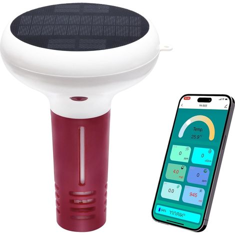 Moniteur intelligent wifi pH/chlore/sel/ORP/TDS/EC/temp pour piscine 7 en 1, Alimentation solaire flottante, entièrement étanche, manuel d'instructions en anglais (1/5)