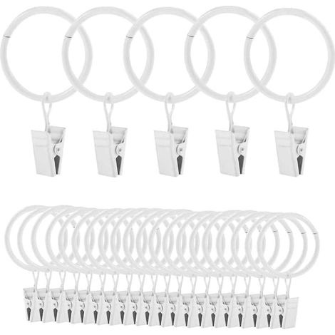 25 anneaux de rideaux avec pinces, anneaux de suspension blancs (1/5)