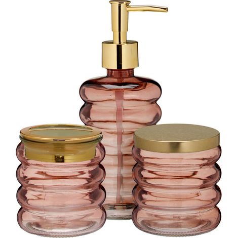Badezimmerset aus Glas HUM, Seifenspender, Becher, Behälter, 3-teilig
