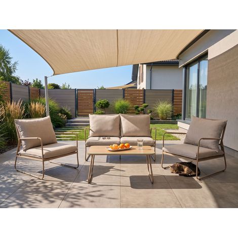 Conjunto de jardín 4 plazas sofá y sillones con mesa de centro estructura de metal beige Acceglio (1/5)