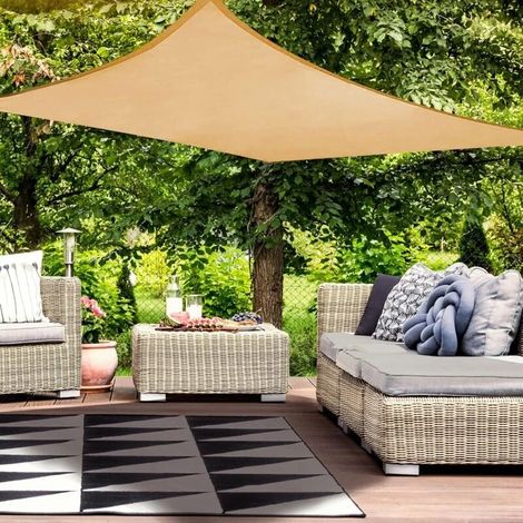 Voile d'ombrage imperméable couleur sable 4 x 3 m, protection UV 98 %, pour terrasse et extérieur, en tissu PES rectangulaire (1/4)