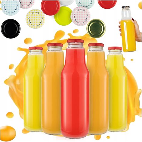 5x KUBUŚ Saftflasche 750ml + Deckel Glas-Saftflaschen