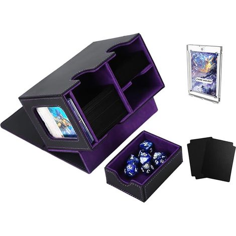 Boîte de rangement de grande capacité pour cartes MTG Commander, boîte de rangement pour cartes à collectionner avec côté transparent et bac à dés, vitrine pour cartes TCG, peut contenir 150 (1/5)
