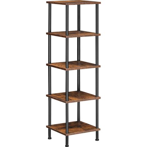 Bibliothèque Rétro à 5 Couches, Étagère de Rangement d'angle, Présentoir d'angle, Jardinière, Assemblage Facile, Pieds Réglables, pour Salon, Chambre, Cuisine, Marron Rustique, Noir EBF50CJ01 (1/5)