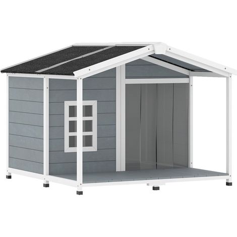 CHICFURN Casetta per cani da esterno 103x107x83,5 cm in legno grigio con terrazza (1/5)