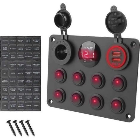 Bedienfeld mit 8-Tasten-Wippschalter und USB-Anschluss für Auto, LKW, Boot, Wohnmobil, Quad, UTV, Wohnwagen, Sicherungsautomat (1/5)