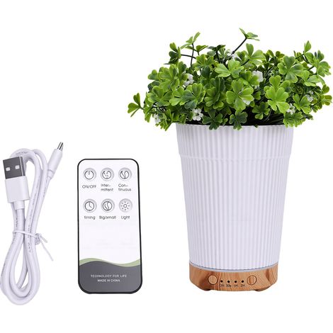 Diffuseur d'huiles essentielles 200 ml à brume fraîche, humidificateur d'aromathérapie, plante artificielle, 4 heures d'autonomie en veille, idéal pour la chambre et la maison, feuilles vertes et fleu (1/5)