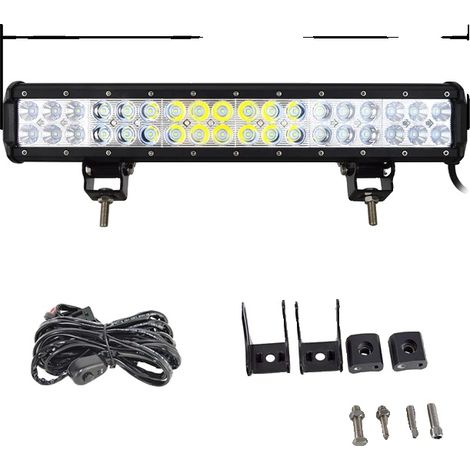 Barre lumineuse, lumière blanche 6000K, résistant aux intempéries, 18inch 108W Fil (1/2)
