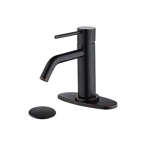 Mitigeur de lavabo chaud-froid en laiton noir, robinet de salle de bain avec commande unique, pour lavabo, vasque, meuble, plan de toilette et intérieur (1/4)