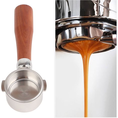 De'Longhi 51 mm Kaffeekanne mit bodenlosem Zwei-Ohr-Griff aus Edelstahl EC0310, E-Style Zwei-Ohr-Kaffeegriff, runder Ring aus Rosenholz (1/5)