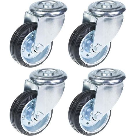 Rollen - 80 mm - Schwarzes Gummi - Drehbar - Tragfähigkeit 280 kg - Satz von 4