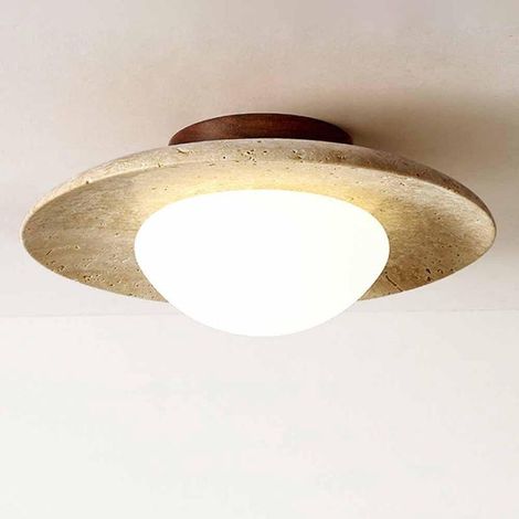 Modern round stone ceiling light with glass shade, E27 socket, indoor lighting (1/5)