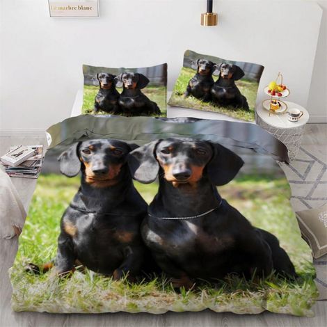 Bettwäsche-Set 135x200 cm mit Dackel Motiv, 2-teilig, Mikrofaser, Reißverschluss