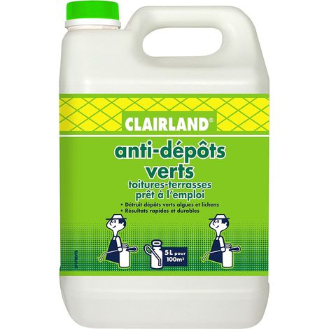 Bidon Anti-DépÃŽts Verts Toitures et Terrasses, Dallages, Murs, Solution prête à l'emploi pour pulvérisateur, 5 L, CLAIRMOUS5000, Vert (1/5)