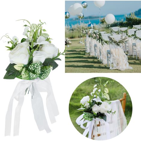 Décoration de Chaise de Mariage avec Fleurs Artificielles et Draperie pour Photographie