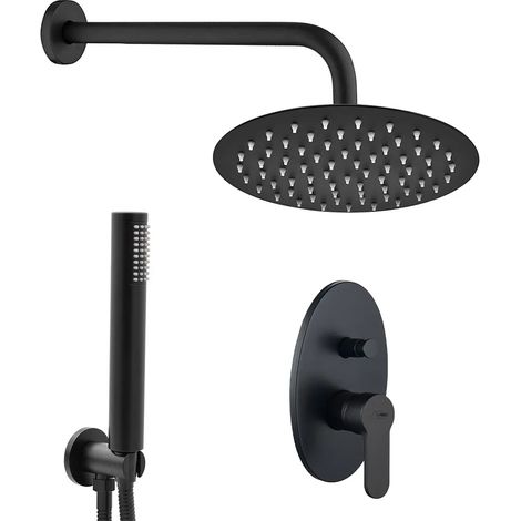 Set doccia completo nero opaco con soffione 20 cm e kit doccia incasso Paco (1/5)