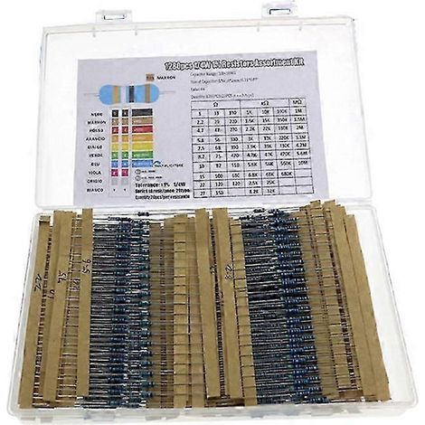Kit de résistances (1280 pièces/boîte, 64 valeurs), assortiment de résistances à film métallique à 1 %, kit d'échantillons de résistances de 1 ohm à 10 Mohm. (1/5)