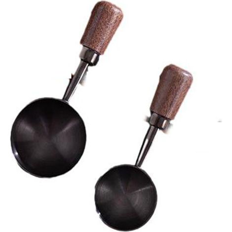 Lot de 2 cuillères doseuses rétro en acier inoxydable, manches noyer, finition noir titane (1/4)
